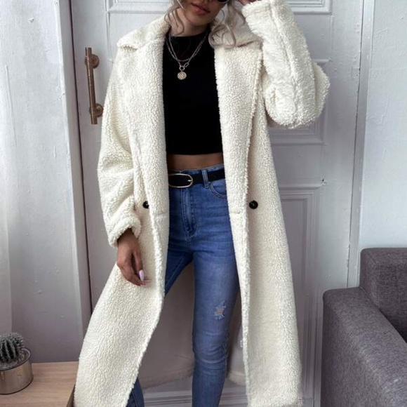 Camel wide collar teddy button trench Coat Jacket Fall - Picture 10 of 10